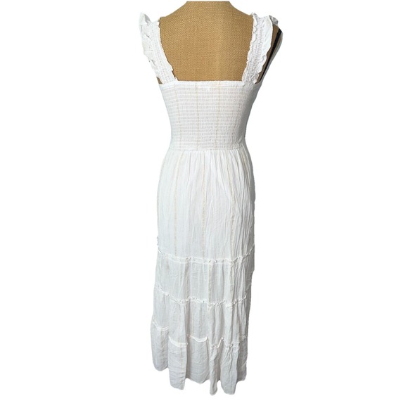 Ultra Flirt White Smocked Maxi Dress Gold Stripe Tiered Sundress Juniors M - Picture 9 of 15